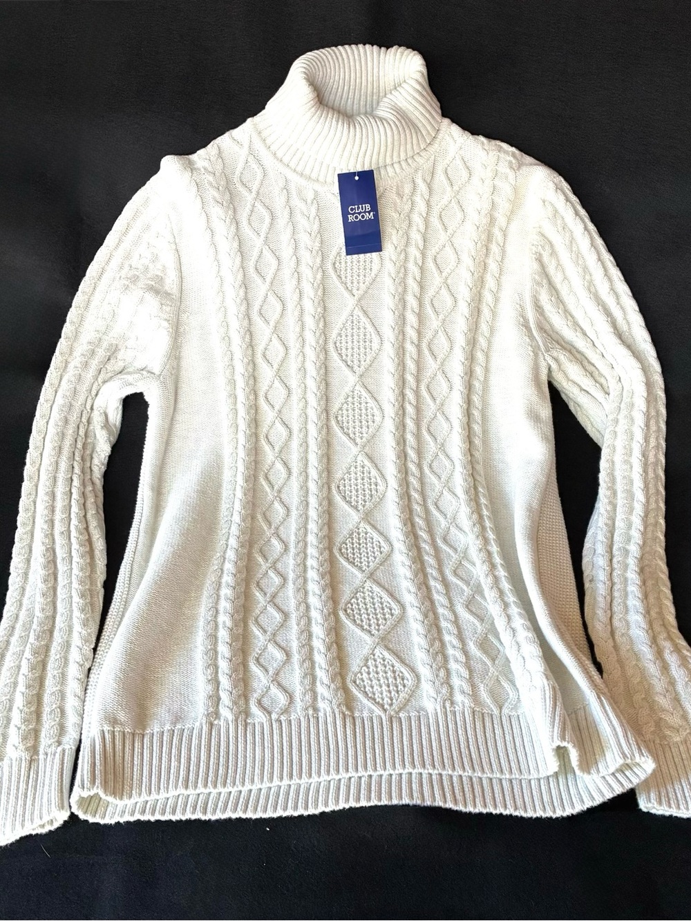 Club Room White Cable Knit Turtleneck Sweater 100% Cotton